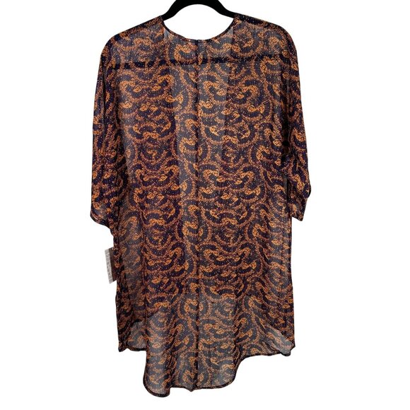 LuLaRoe LINDSAY Kimono Butterfly Wings Navy Blue Gold Yellow 3/4 Sleeves SMALL S - Picture 2 of 6
